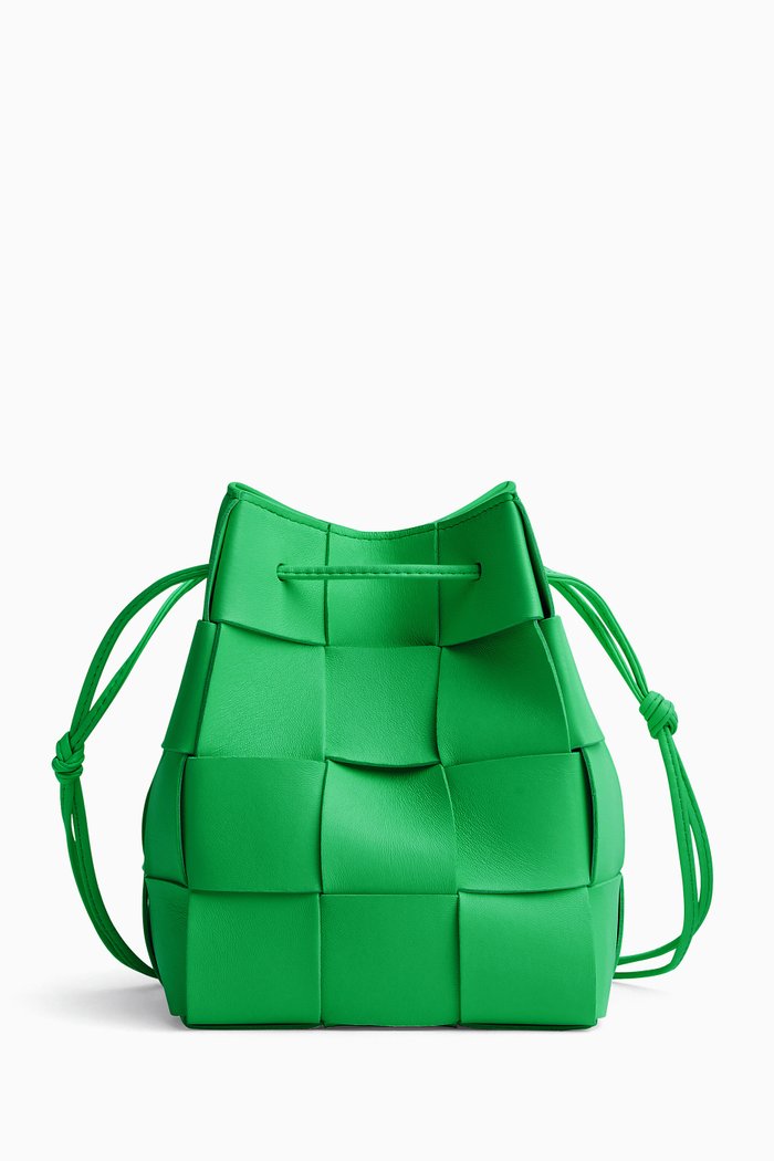 

Cassette Mini Bucket Bag in Intrecciato Nappa, Green
