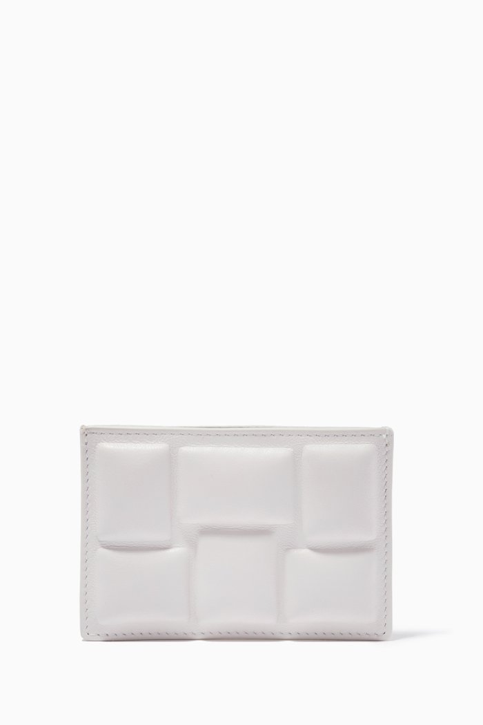 

Padded Card Holder in Intreccio Nappa, White