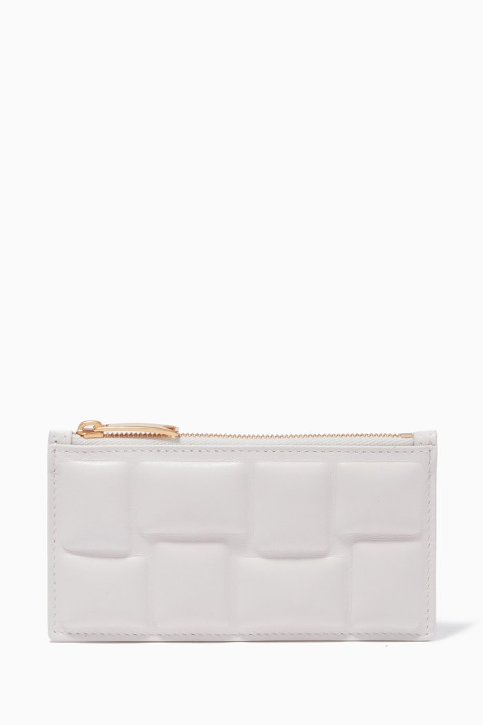 

Padded Zip Card Case in Intreccio Nappa, White