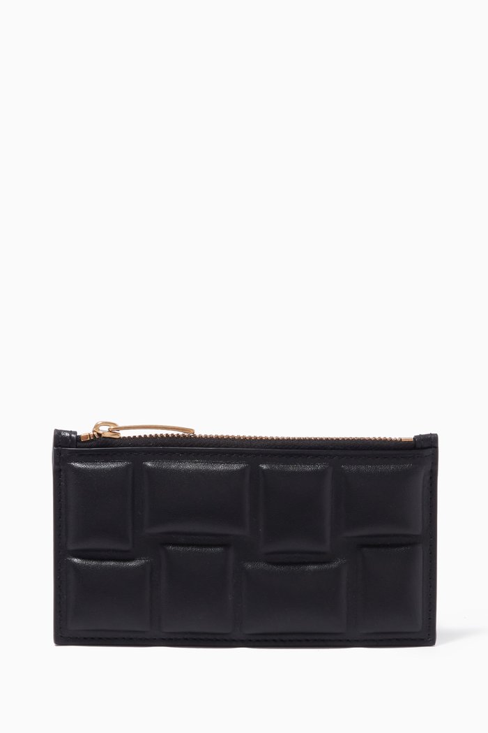 

Padded Zip Card Case in Intreccio Nappa, Black