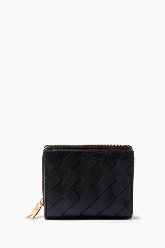 

Bi-fold Zip Wallet in Intrecciato Nappa, Black