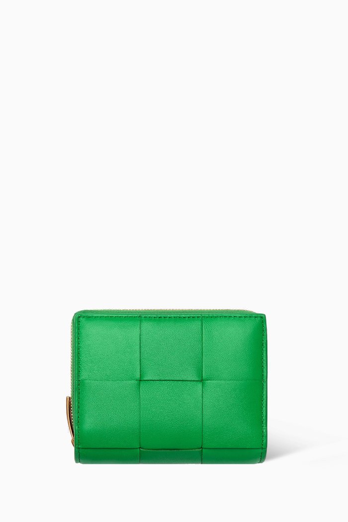 

Bi-fold Wallet in Intrecciato Nappa Leather, Green
