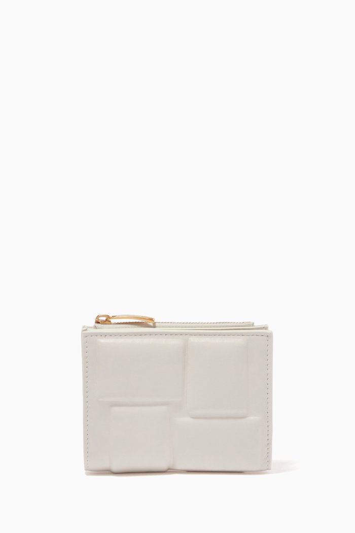 

Padded Bi-fold Zip Wallet in Intreccio Nappa, White