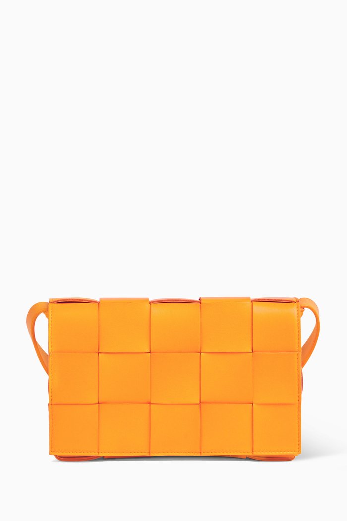 

Cassette Bag in Intreccio Leather, Orange