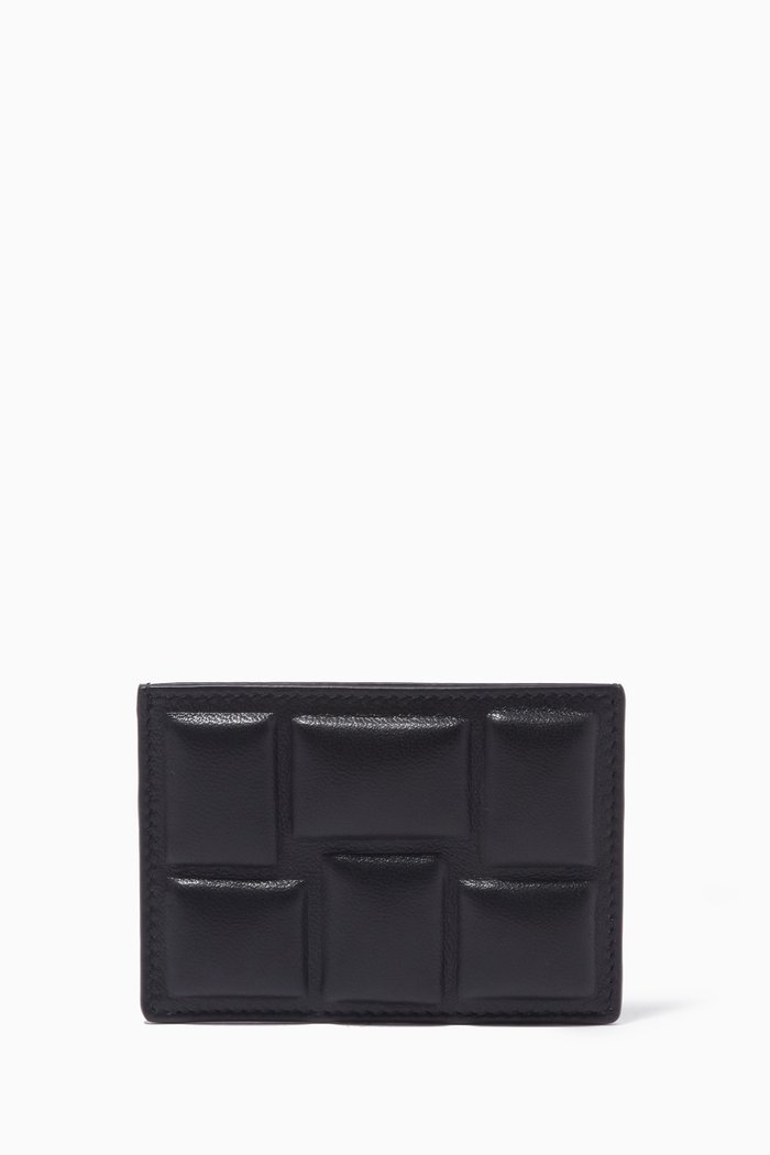 

Padded Card Holder in Intreccio Nappa, Black