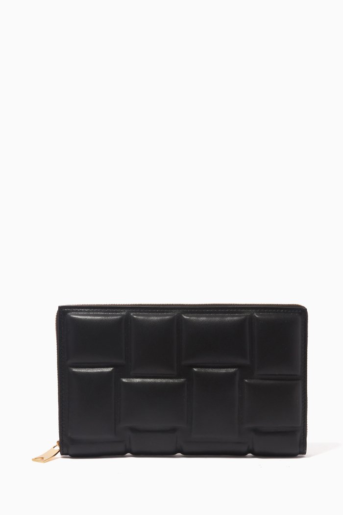 

Padded Zip Wallet in Intreccio Nappa, Black