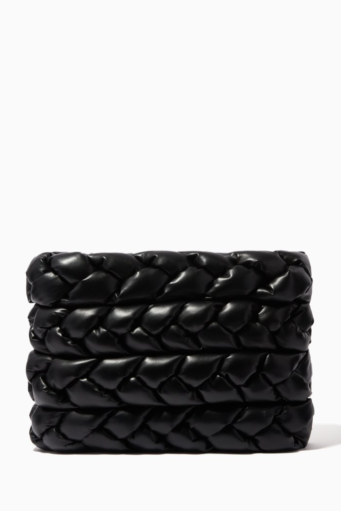 

Lucia Braided Clutch in Faux Leather, Black