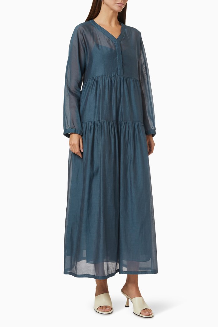 

Sesamo Tiered Dress in Cotton, Blue