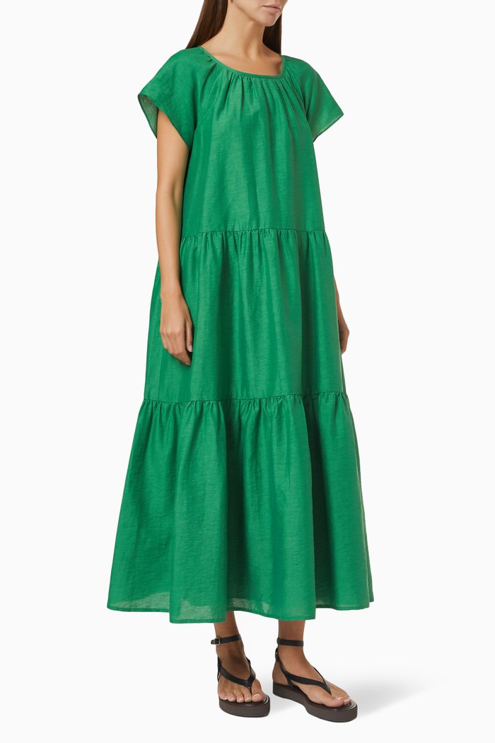 

Nembi Tiered Dress in Linen, Green