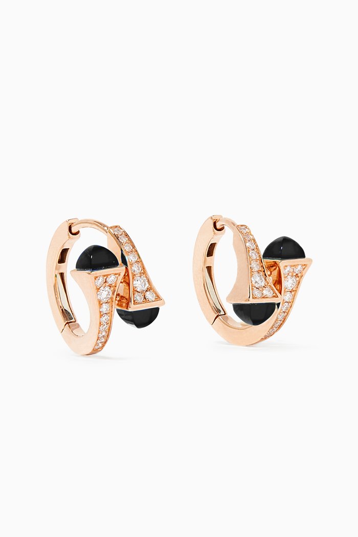 

Cleo Black Onyx Diamond Huggie Earrings in 18kt Rose Gold