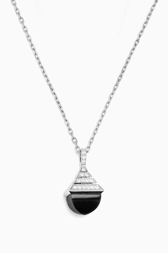 

Cleo Mini Rev Diamond & Black Onyx Necklace in 18kt White Gold, Silver