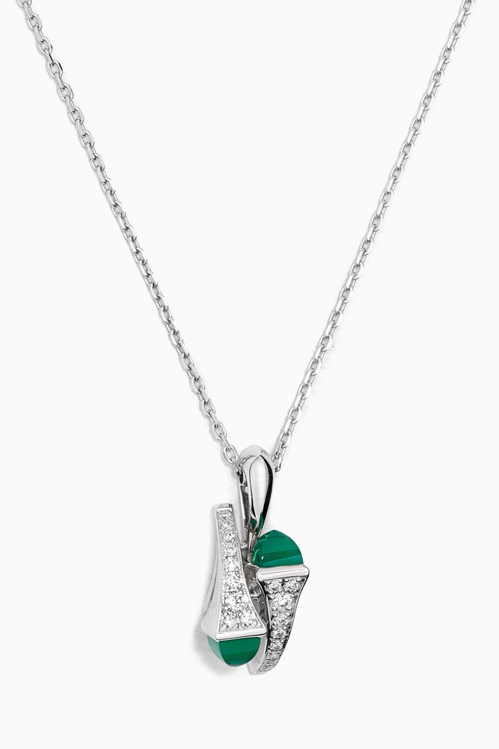 

Cleo Diamond & Green Agate Necklace in 18kt White Gold, Silver