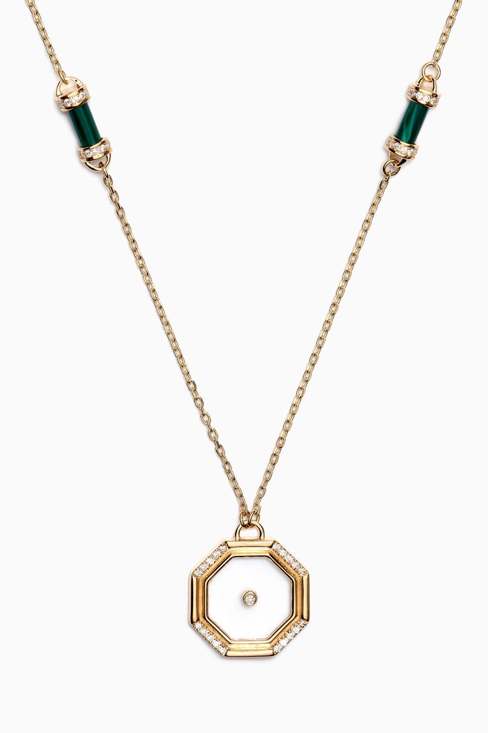 

Amulet of Light Hexagon Cabochon & Diamond Necklace in 18kt Gold, Yellow