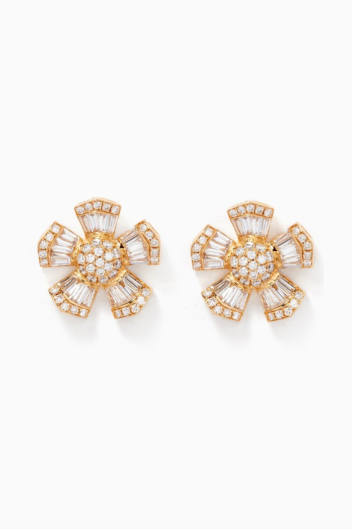 Fleur Large Diamond Stud Earrings in 18kt Yellow Gold