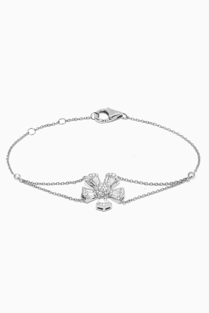 Fleur Mini Diamond Chain Bracelet in 18kt White Gold, Silver
