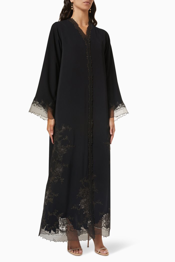 

Signature Embroidered Abaya in Crepe, Black