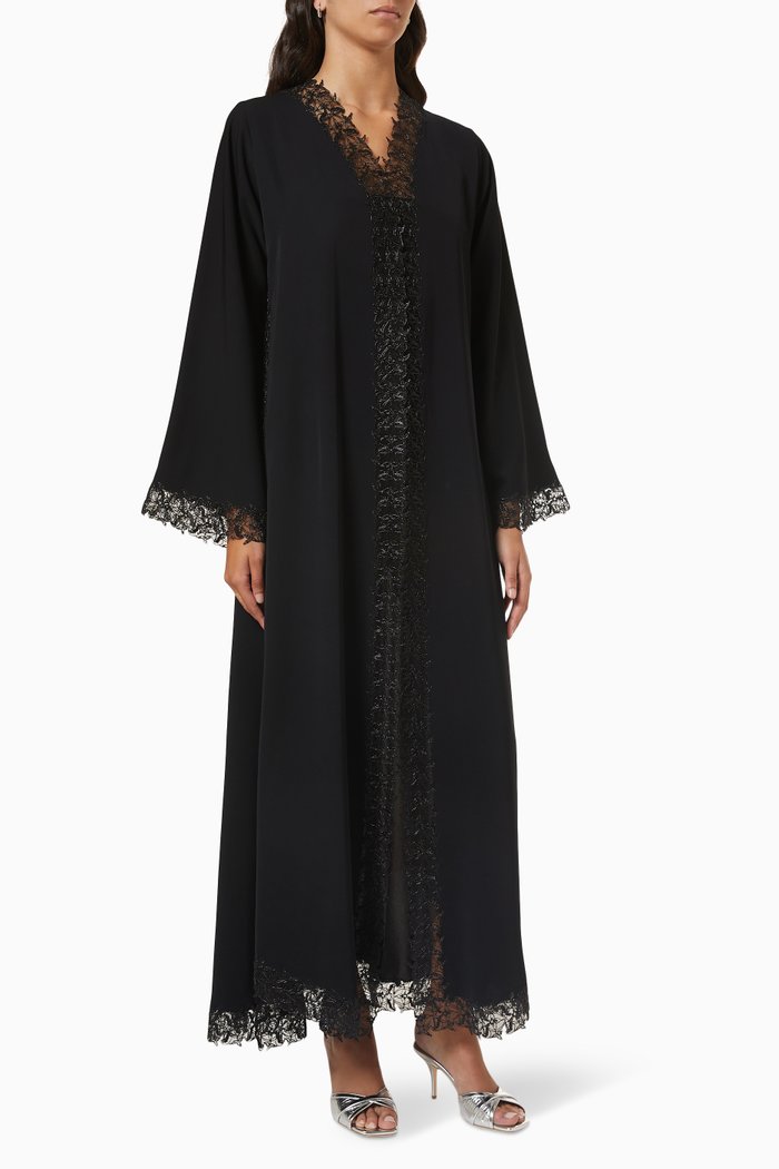 

New Signature Embroidered Abaya in Crepe, Black