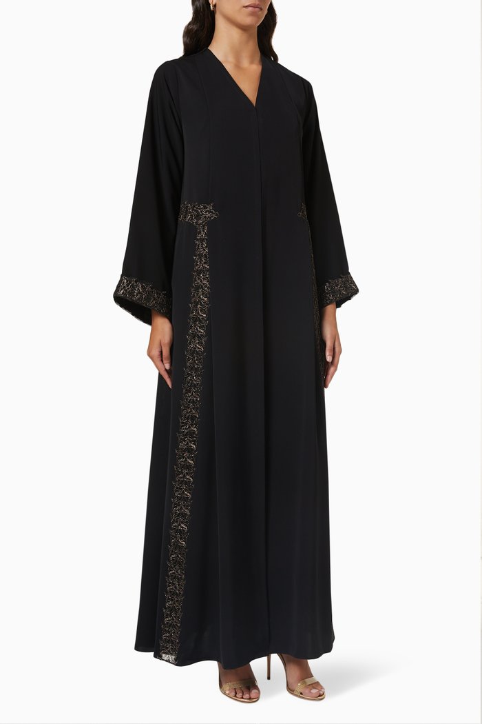 

New Signature Embroidered Abaya in Crepe, Black