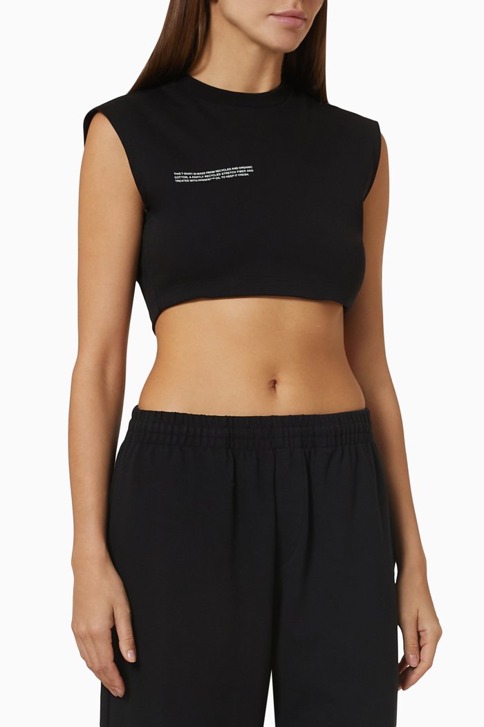 

Recycled Cotton Fitted Crop T-shirt, Black