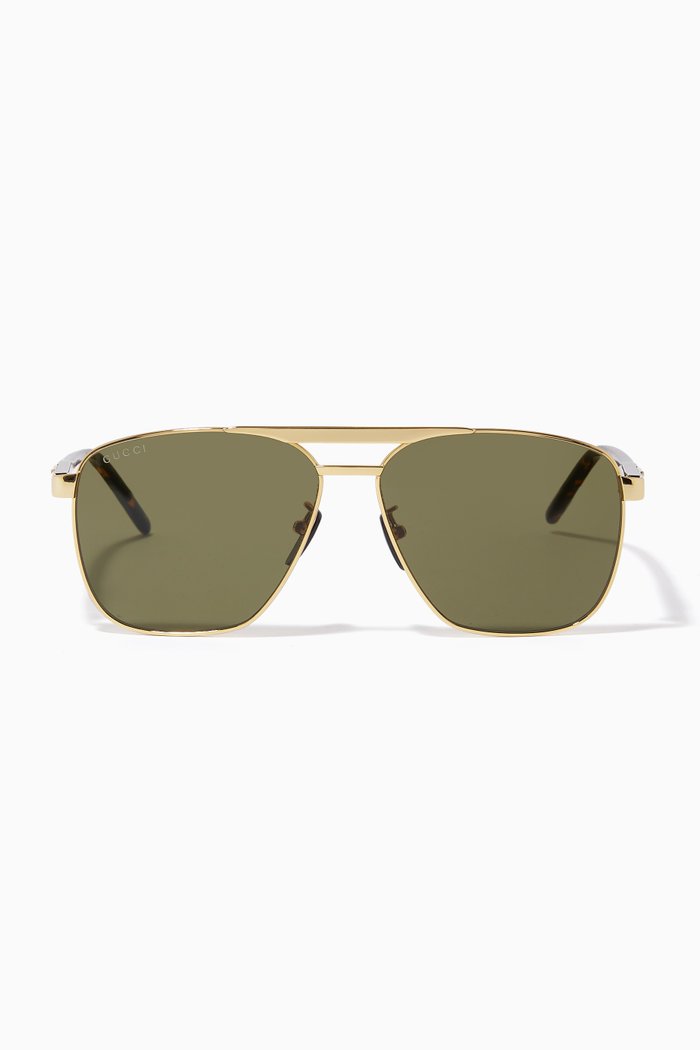 Square Pilot Sunglasses in Metal, Brown