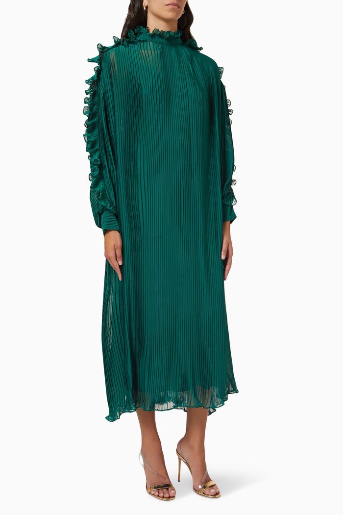

Pleated Long Dress, Green