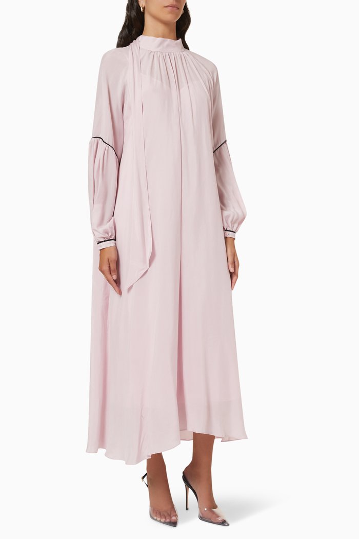 

Contrast Piped Long Dress, Pink