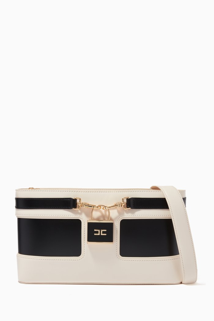 

Padlock Structured Handbag in Scuffed-effect Faux Leather, Neutral