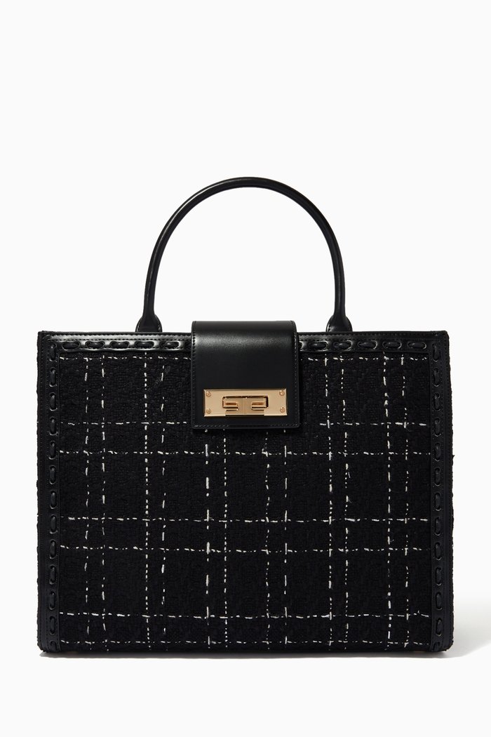 

Medium Tote Handbag in Bouclé Fabric, Black