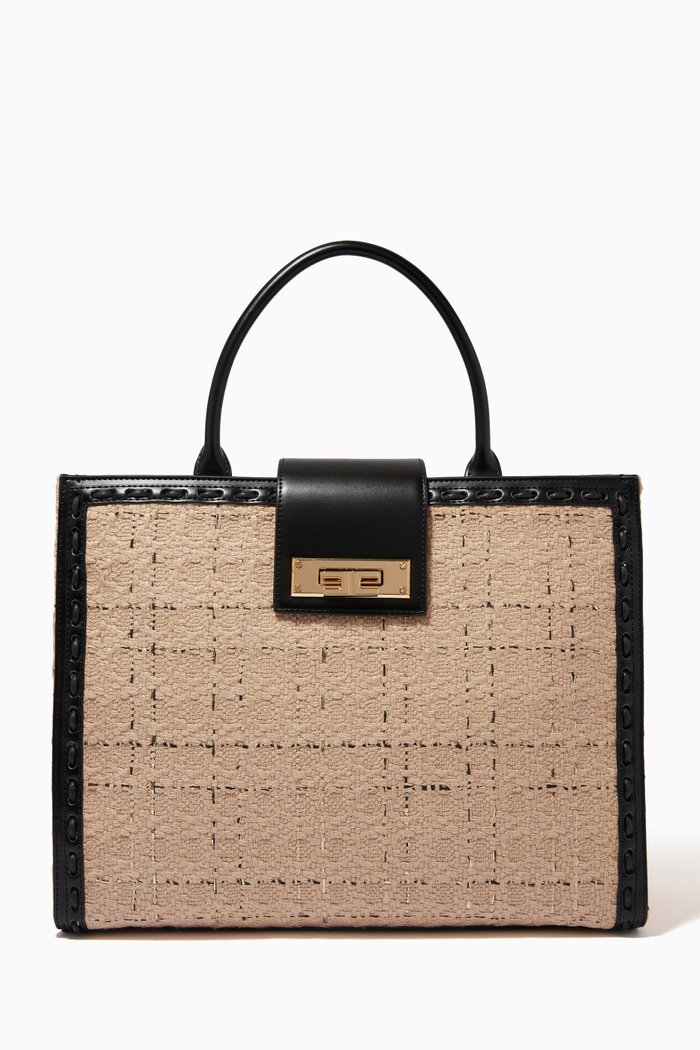 

Medium Tote Handbag in Bouclé Fabric, Brown