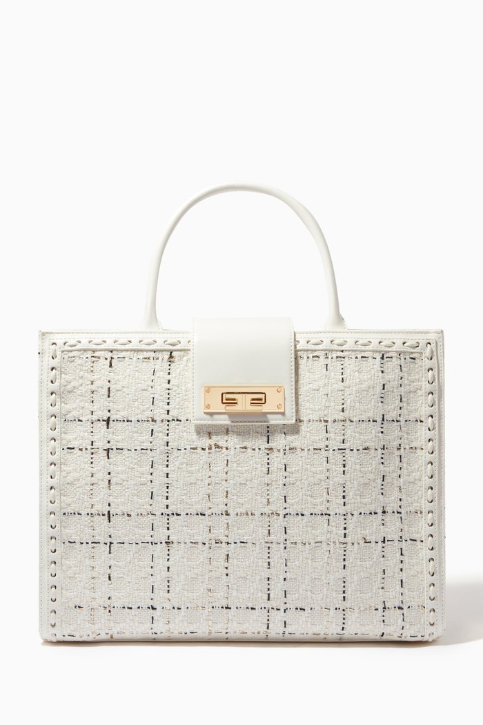 

Medium Tote Handbag in Bouclé Fabric, White