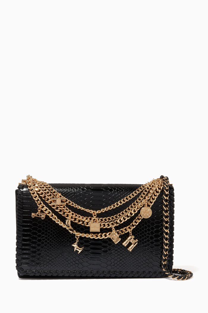 

Charms & Chains Crossbody Bag in Python-embossed Leather, Black