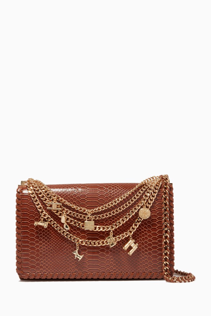 

Charms & Chains Crossbody Bag in Python-embossed Leather, Brown