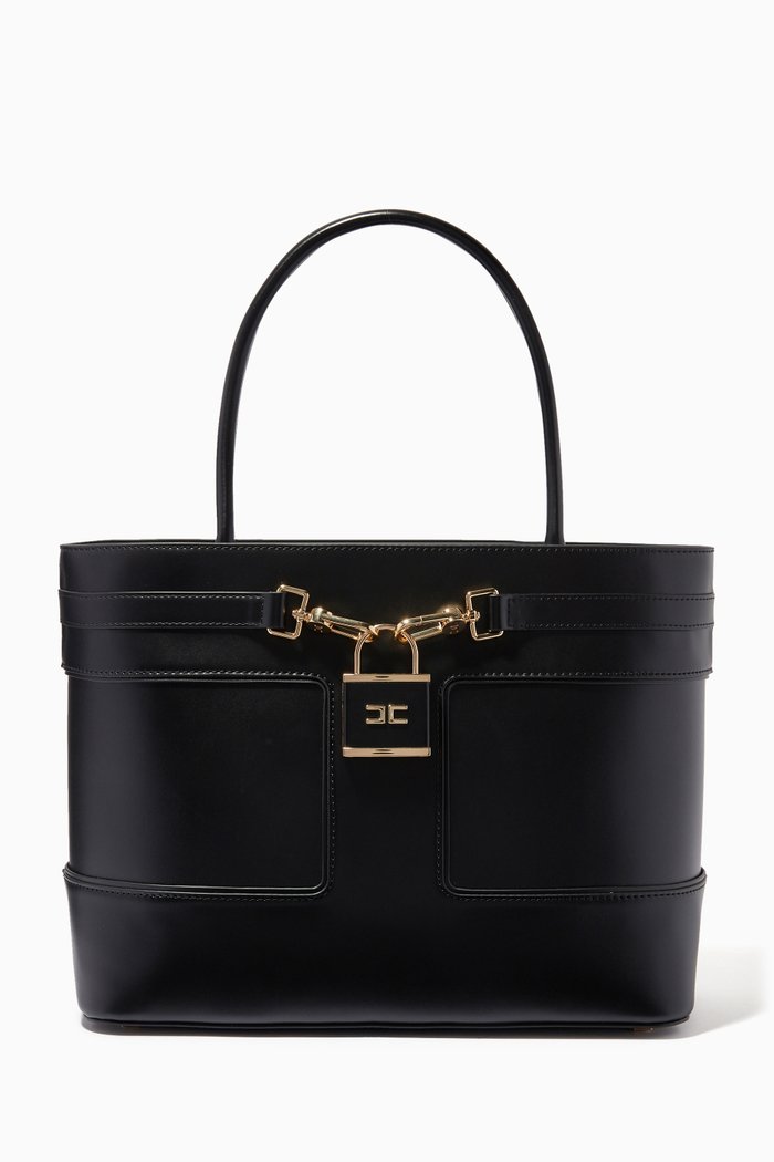 

Padlock Large Shopper Bag in Scuffed-effect Faux Leather, Black