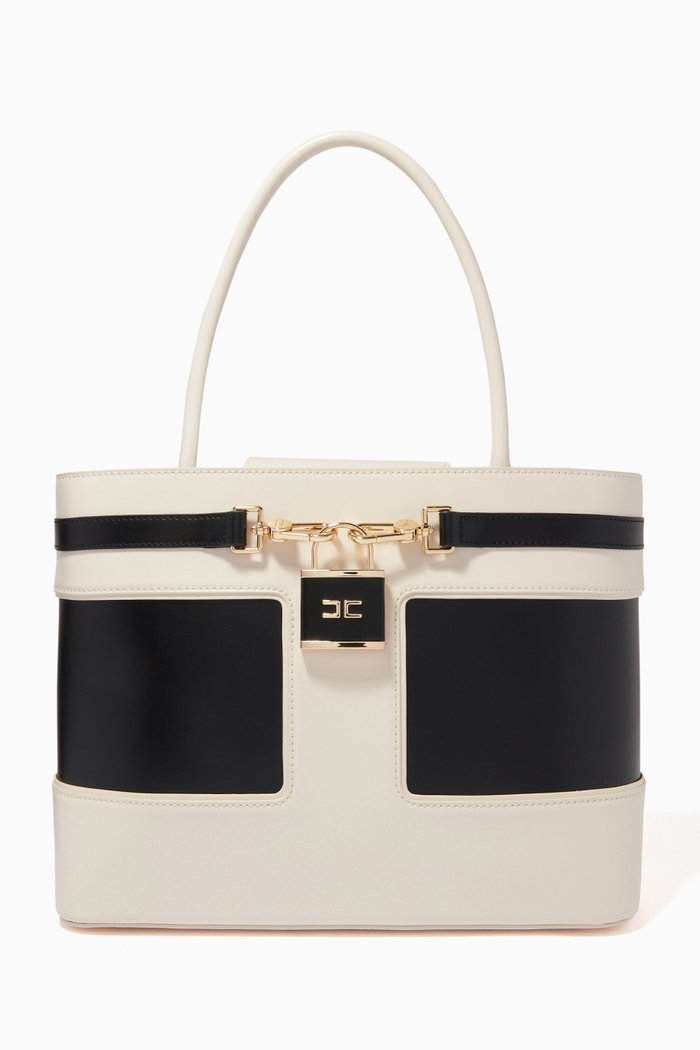 Padlock Large Shopper Bag in Scuffed-effect Faux Leather, Neutral
