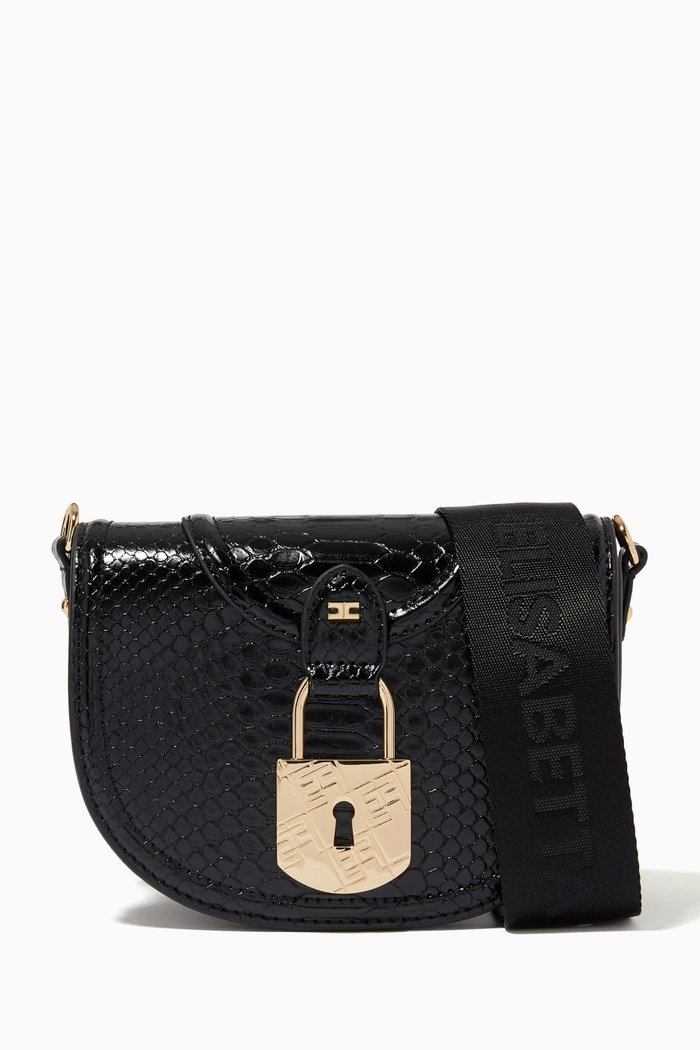 

Half Moon Mini Shoulder Bag in Python-embossed Leather, Black