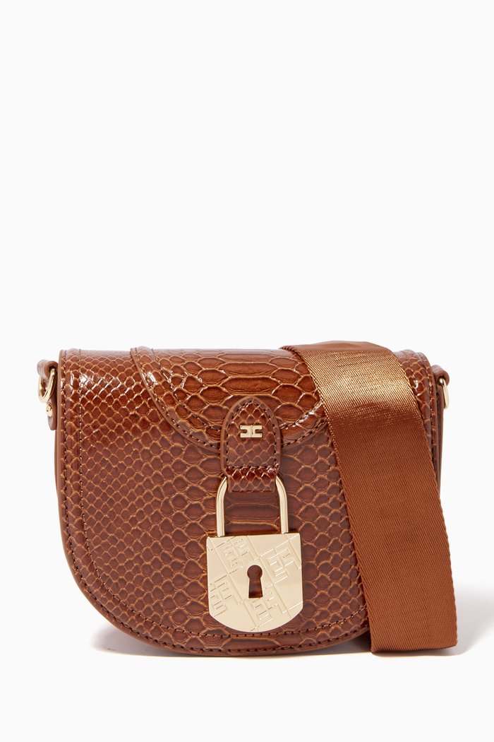 

Half Moon Mini Shoulder Bag in Python-embossed Leather, Brown