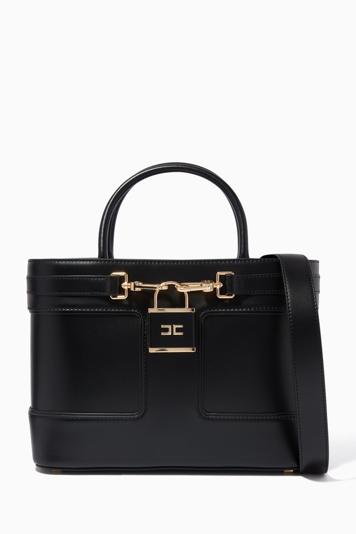 

Padlock Medium Shopper Bag in Scuffed-effect Faux Leather, Black