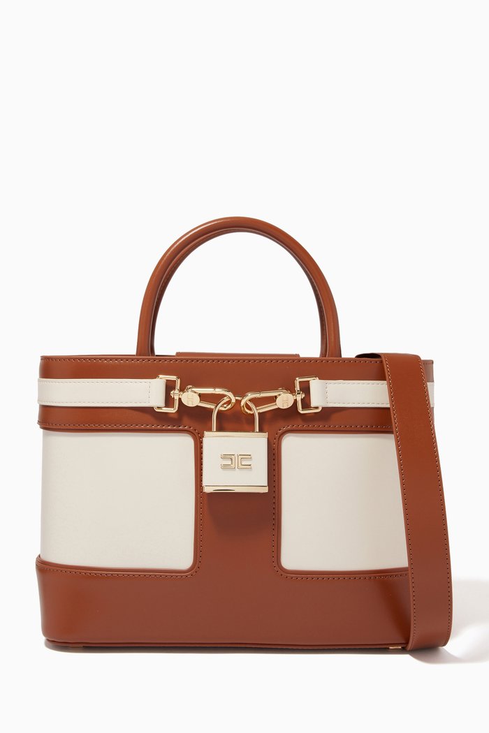 

Padlock Medium Shopper Bag in Scuffed-effect Faux Leather, Brown