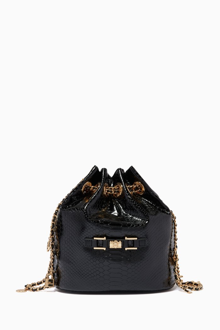 

Charms Bucket Bag in Python-embossed Leather, Black