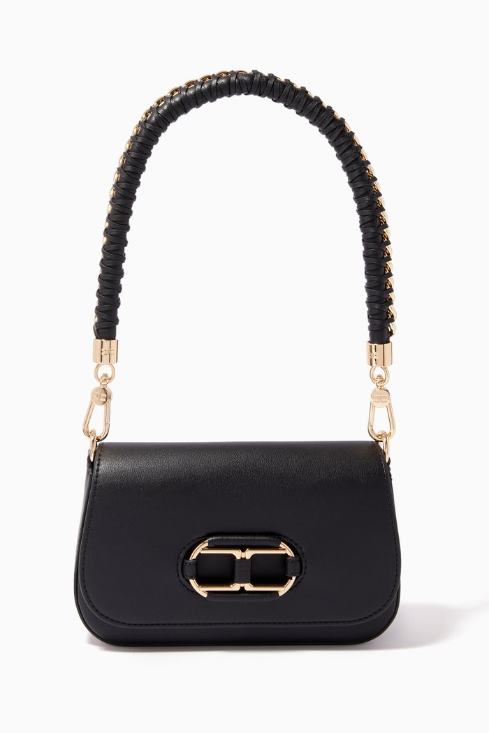 

Braided Handle Shoulder Bag in Nappa-effect Leather, Black