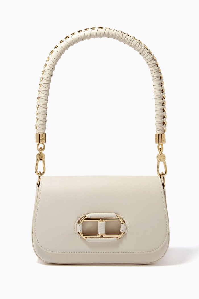 

Braided Handle Shoulder Bag in Nappa-effect Leather, Neutral