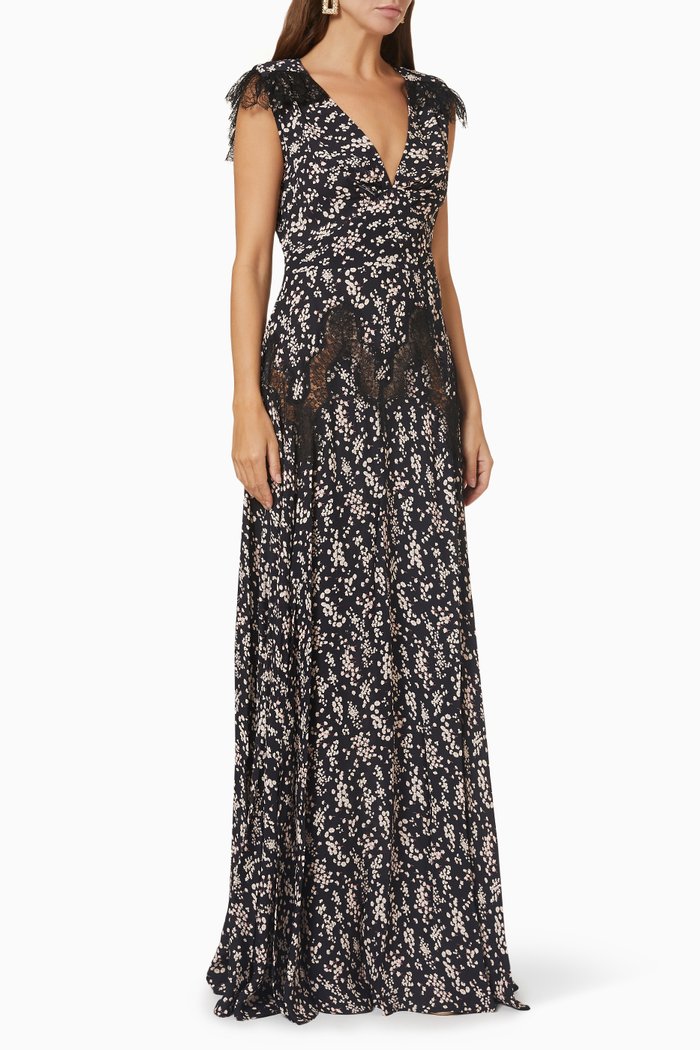 

Mermaid Gown with Lace Inserts in Satin, Black