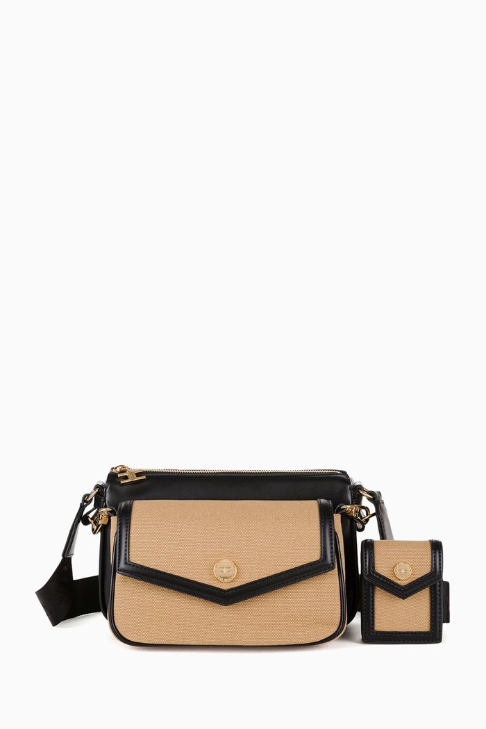 

Multi-purse Bag in Faux Leather & Canvas, Brown