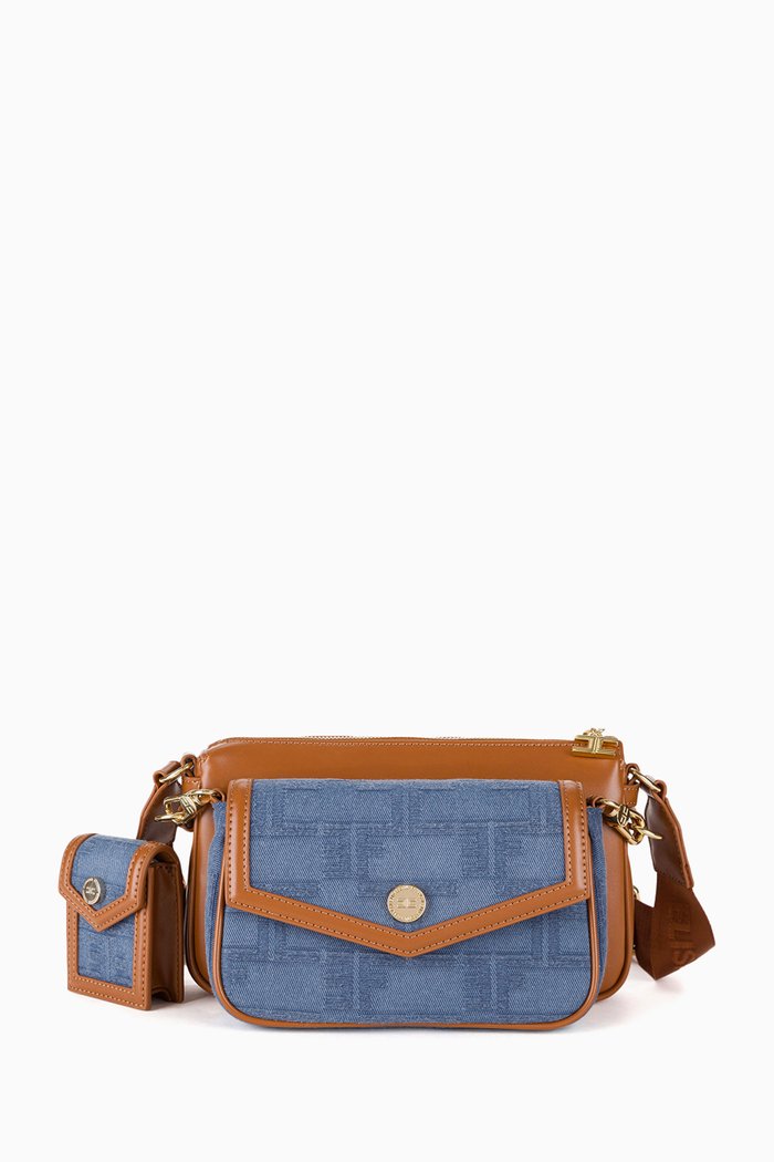 

Multi-purse Bag in Faux Leather & Jacquard Logo Denim, Blue