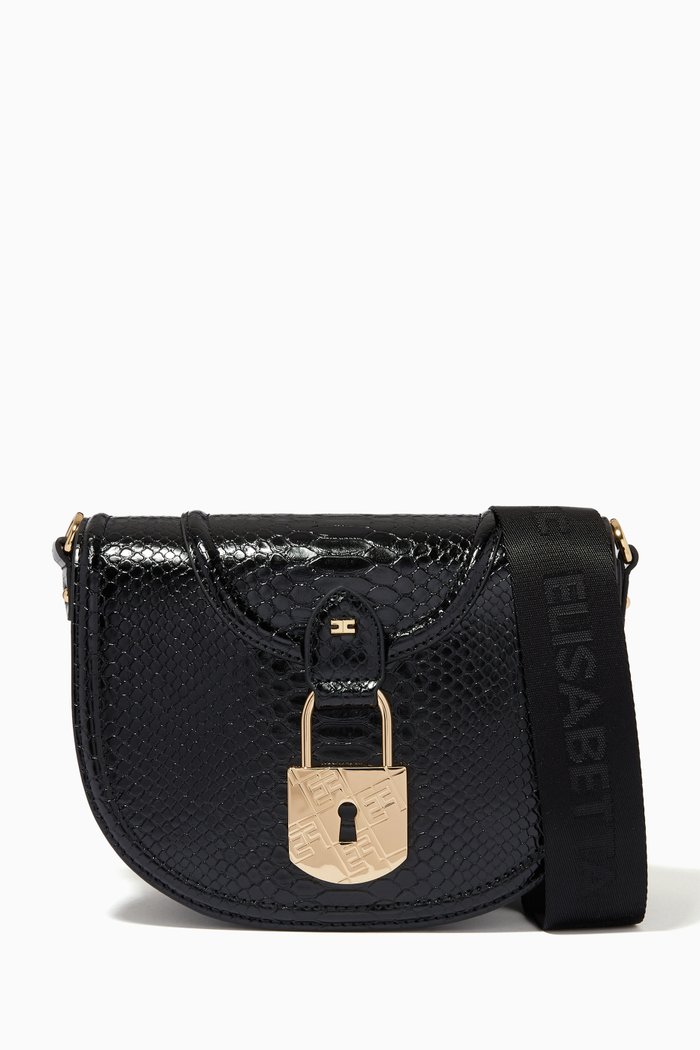 

Half Moon Shoulder Bag in Python-embossed Leather, Black