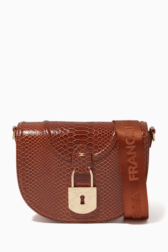 

Half Moon Shoulder Bag in Python-embossed Leather, Brown