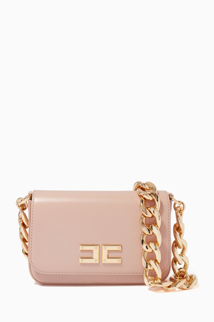 

Logo Mini Bag in Scuffed-effect Faux Leather, Brown