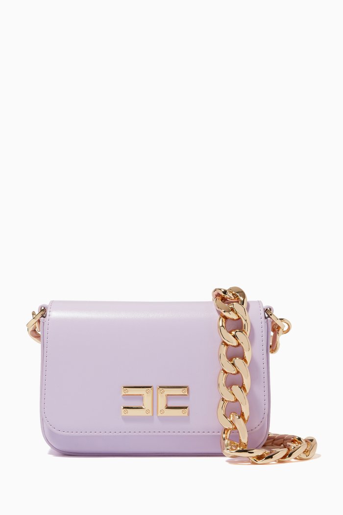 

Logo Mini Bag in Scuffed-effect Faux Leather, Purple