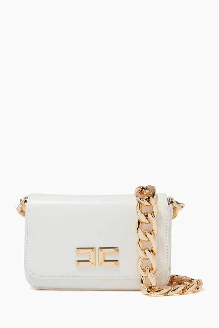 

Logo Mini Bag in Scuffed-effect Faux Leather, White