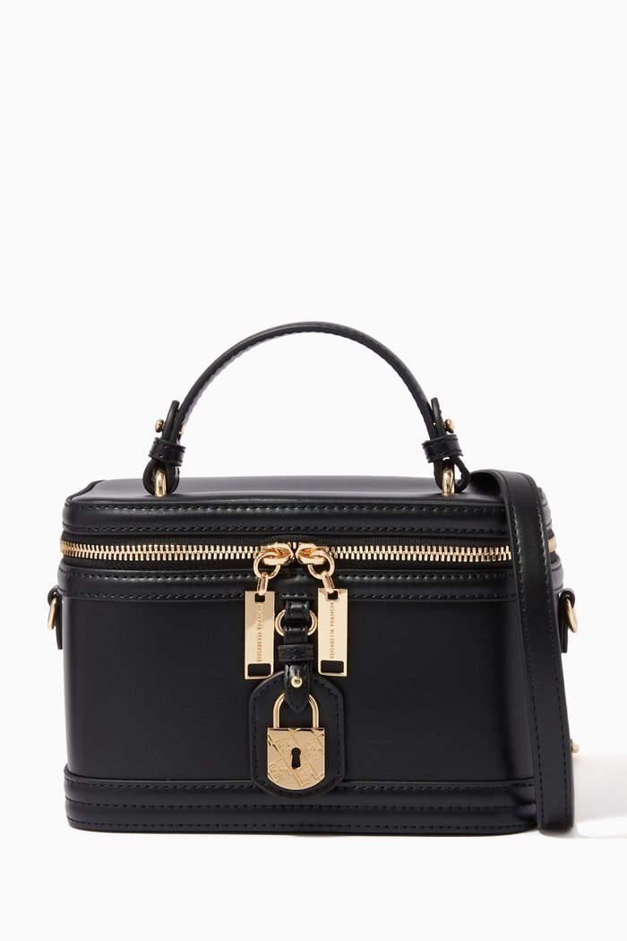 

Logo Padlock Rectangular Vanity Bag in Faux Leather, Black